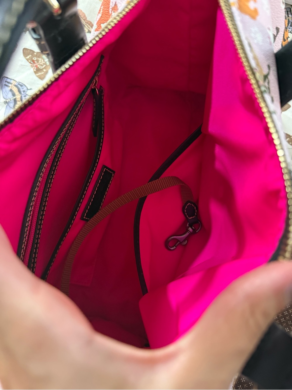 Dooney & Bourke Pink Multi-Cat Printed Satchel with Black Trim - Picture 5 of 5